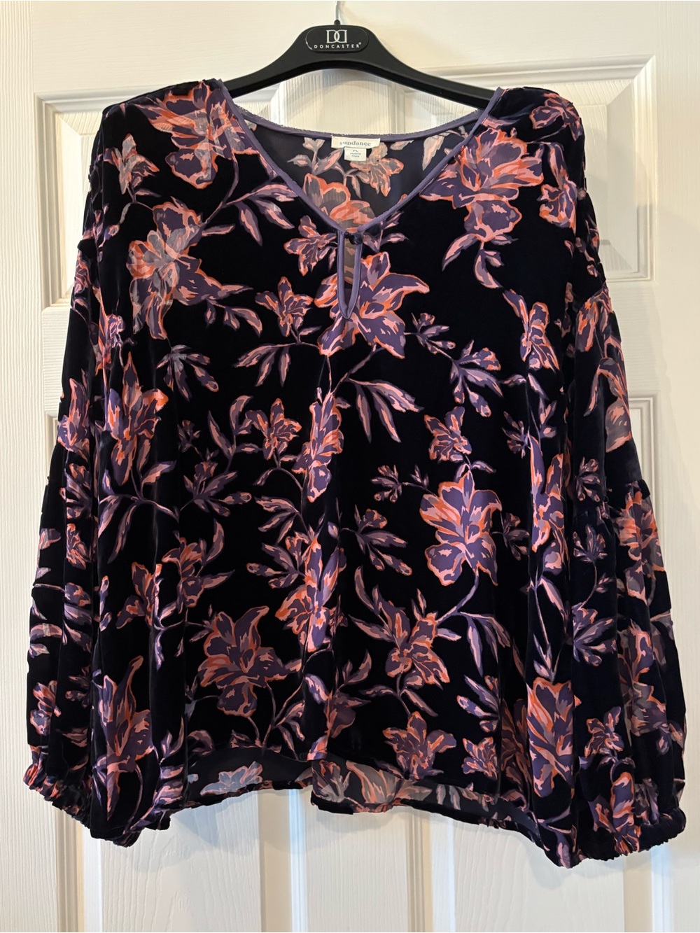 Velvet Floral Blouse in Black and Purple - Sundance